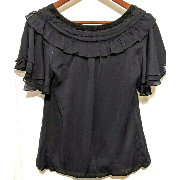 Marc Bouwer Blouse Black Short Sleeve Top Ruffles - Picture 2 of 6
